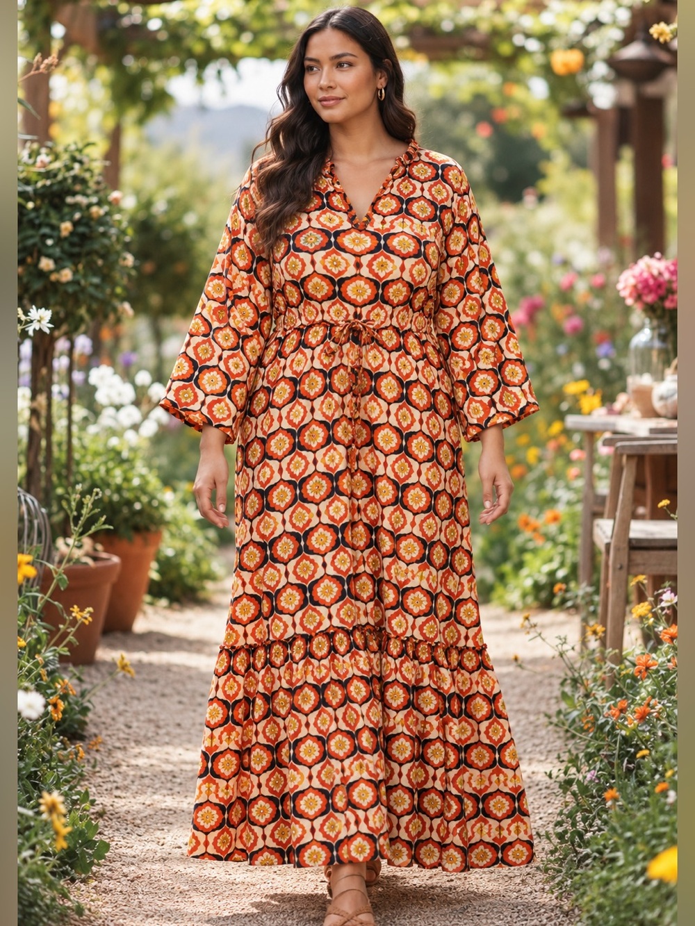 NWT Tuckernuck Wavy Retro
Honeycomb Bloom Linen Caftan
Dress 3XL